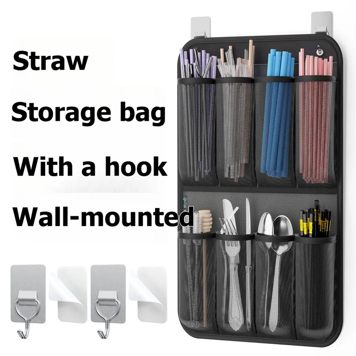 Non Perforated Cabinet Door Hanging Straw Holders , Straw Organizers Kitchen Accessories Container