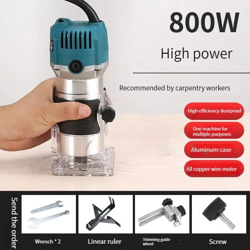 Wood Router 800W 30000rpm Woodworking Electric Trimmer Wood Milling Engraving Slotting Trimming Machine Hand Carving Machine