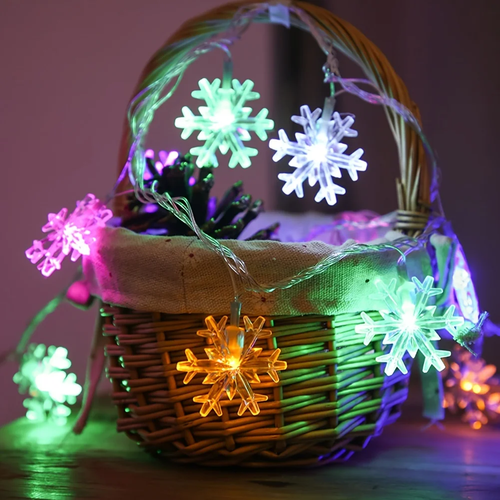LED Christmas Snowflake String Lights - Battery Operated(No Batteries) 3 Colors(Warm/White/Color) for Home Party