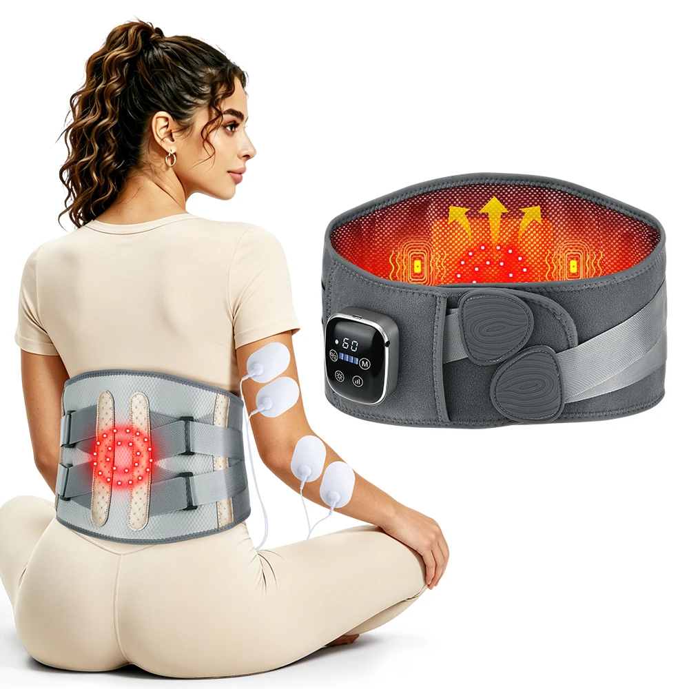 Lumbar Support Belt Heated Waist Massager 9 Vibration Modes Warming 40-60°C Rechargeable Back Brace