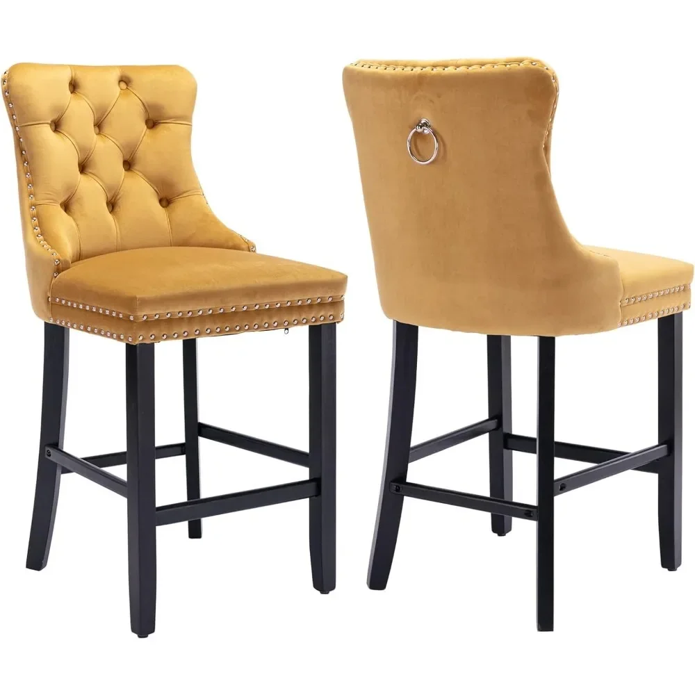 Tabouret de bar avec tête touffetée à boutons, chaise à rebord, siège recommandé à 27.2 avec dossier, lot de 2 tabourets de bar