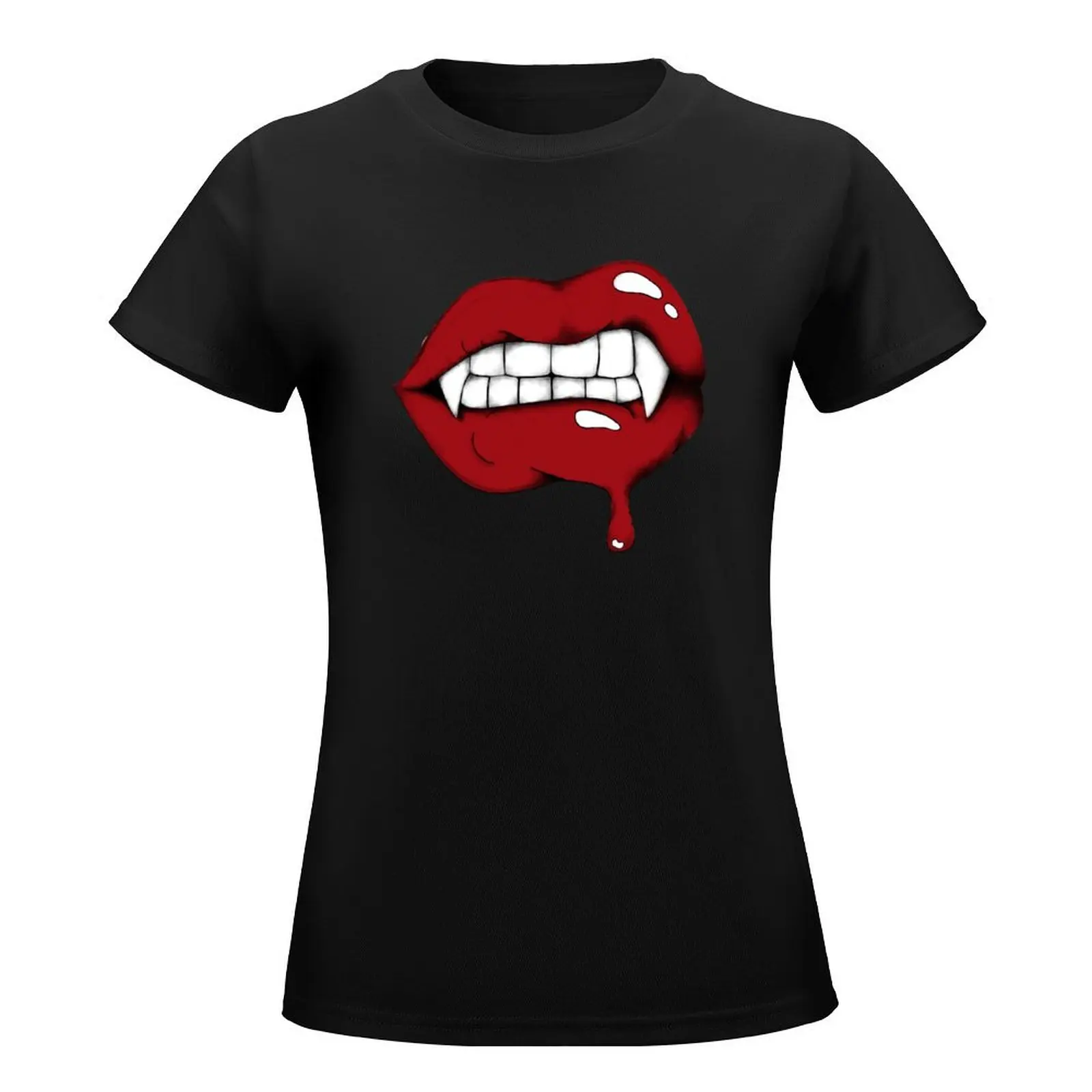 Digital Art Vampire Lips sticker T-Shirt shirts graphic tees summer top Short sleeve tee sports fans plain t shirts for Women