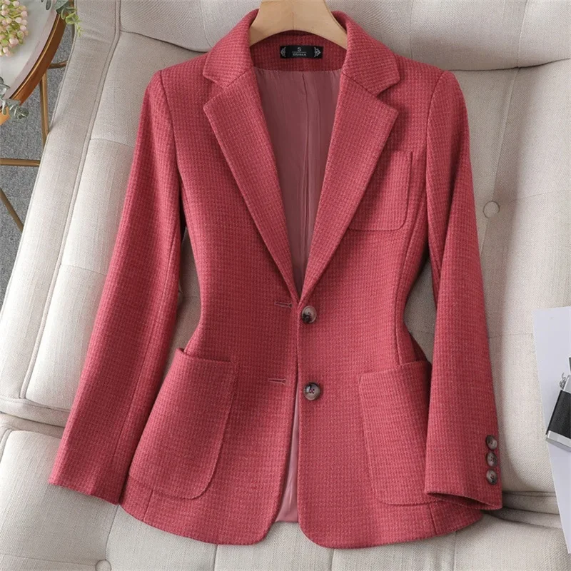 Traje de Tweed de pata de gallo para mujer, Blazer de 1 pieza, ropa de trabajo de negocios para mujer, abrigo de una sola botonadura, vestido de graduación de boda