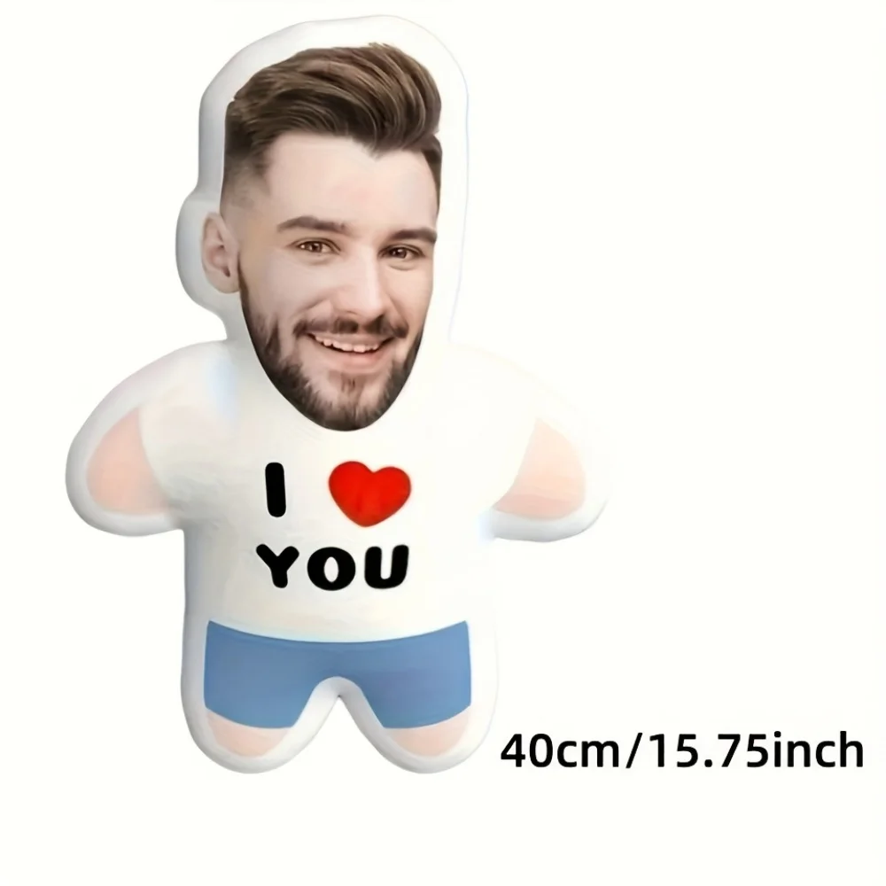 Personalisiertes Foto-Mini-Plüschkissen - Individuelles Design mit geometrischem Muster und der Aufschrift „Ich liebe dich“, weicher Polyesterstoff, nur Handwäsche, weiß-blaue moderne Wohndekoration, einzigartige Geschenkidee für Geburtstage, Jahrestage, Einweihungsfeiern, dekoratives Kissen – Detail 4