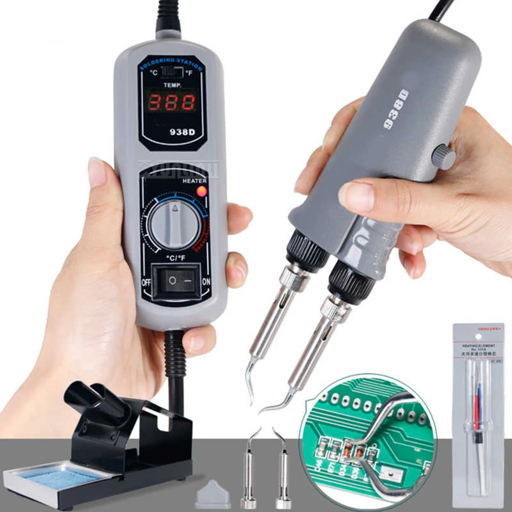 938D Portable Soldering Iron Station, Desoldering Tweezers Hot Air Rework, SMD Component Welding Tool