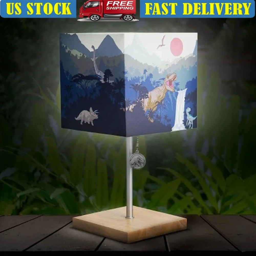 

Dinosaur Desk Table Lamp with LED Bulb Wooden Base T-Rex Puller Kids Room Bedroom Study Lighting Decor