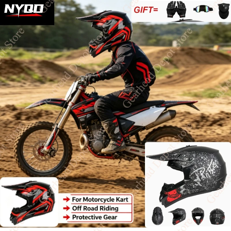 Small Shell ABS Lightweight Motocross Helmet 3-Piece Set For Motorcycle Kart Off Road Riding Protective Gear
