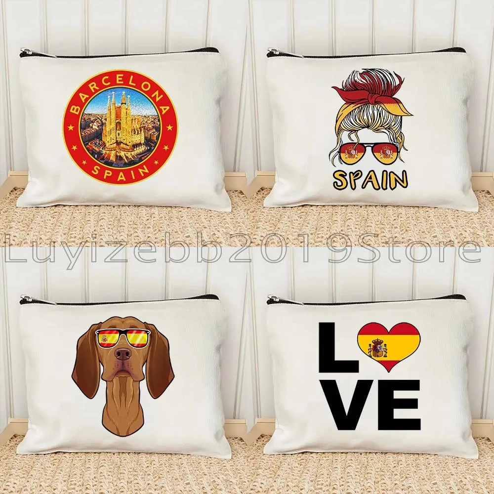 

Barcelona Espaa Spanish Spain Map Flag Spaniard Gifts Girl Canvas Cosmetic Bag Card Lipstick Makeup Toilet Bag Pencil Case Pouch