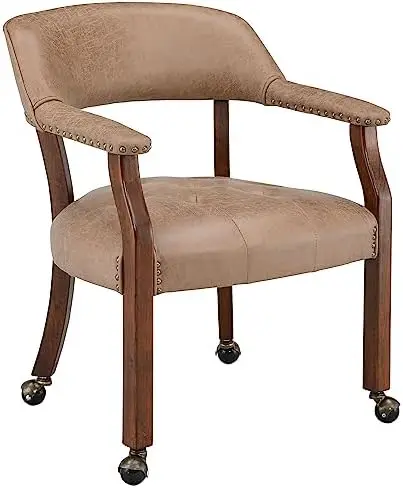 Dining Chairs with Casters and Arms, Rolling Dining Chairs with Wheels, Solid Wood Office Desk Chairs, 26Dx25.2Wx31.5H