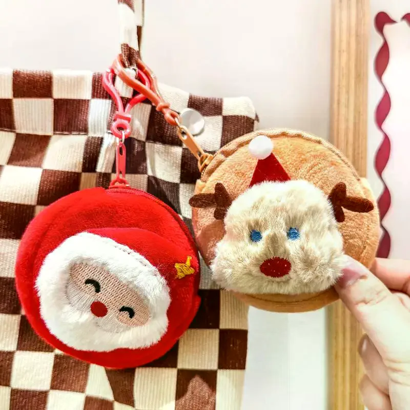 Cute Christmas Plush Coin Purse Kawaii Santa Claus Snowman Doll Coin Pouch Keychain Backpack Pendant Decoration Children Gift