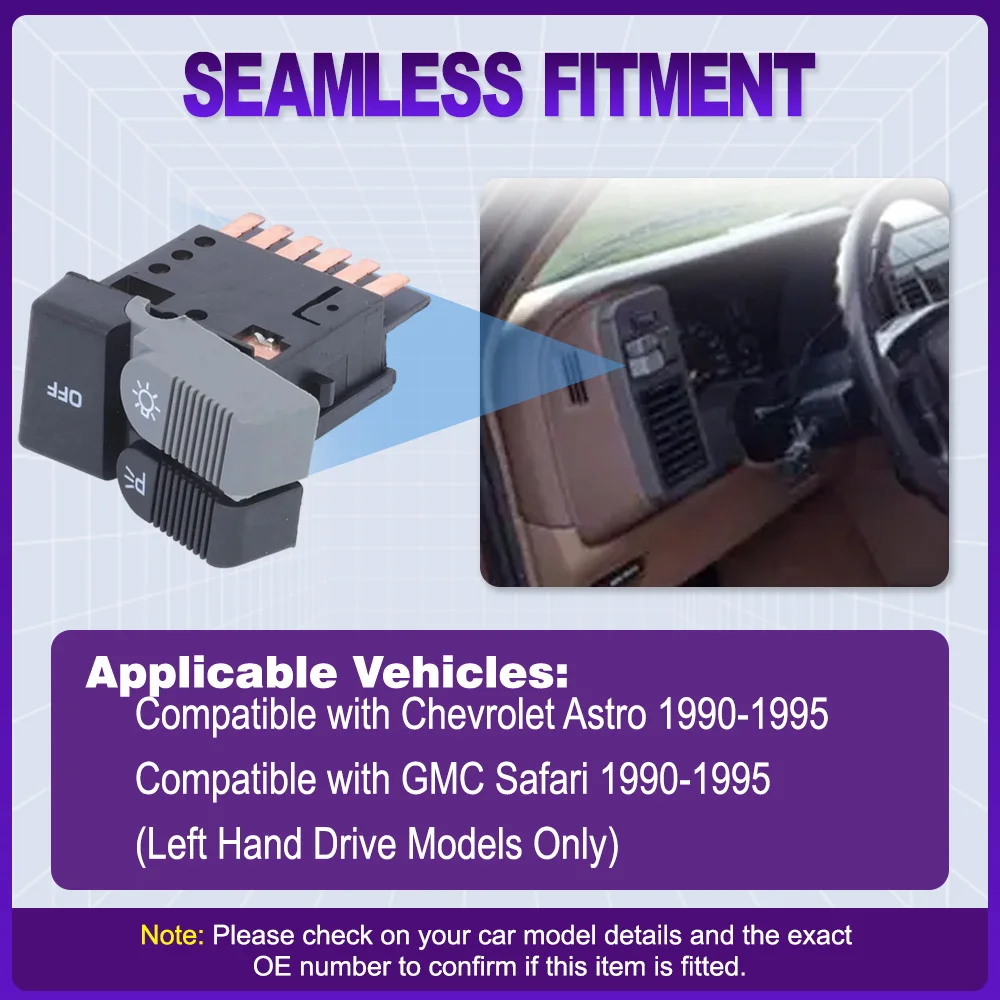

19245088 Car Headlight Control Switch for Chevrolet Astro GMC Safari 1990 1991 1992 1993 1994 1995 Left Hand Drive