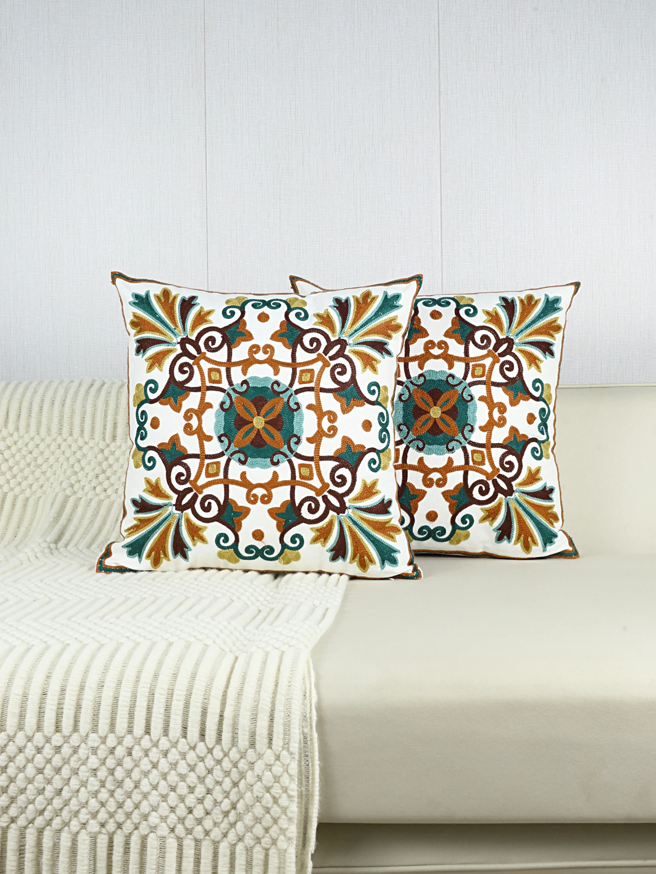 1pc, Classic Bohemian Mandala Knitting Pattern, Durable Canvas Comfortable Cushion Cover, Suitable For Sofa Living Room