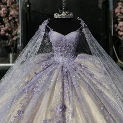 Customized Real Pictures Lilac Mexican Quinceanera Dressess With Cape vestido 15 quinceañeras Sweet 16 VX Prom Party Gown Mariee