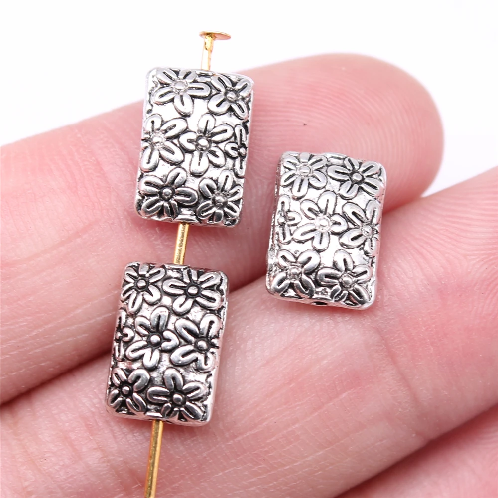 WYSIWYG 20pcs 12x9mm Flower Small Hole Bead Charms For Jewelry Making DIY Bracelet Making Antique Silver Color