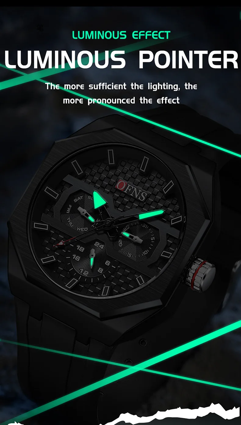OFNS SD8023 Quartz Watches for Man Multifunction Calendar Luminous Fashion Sports Silicne Strap Wristwatch