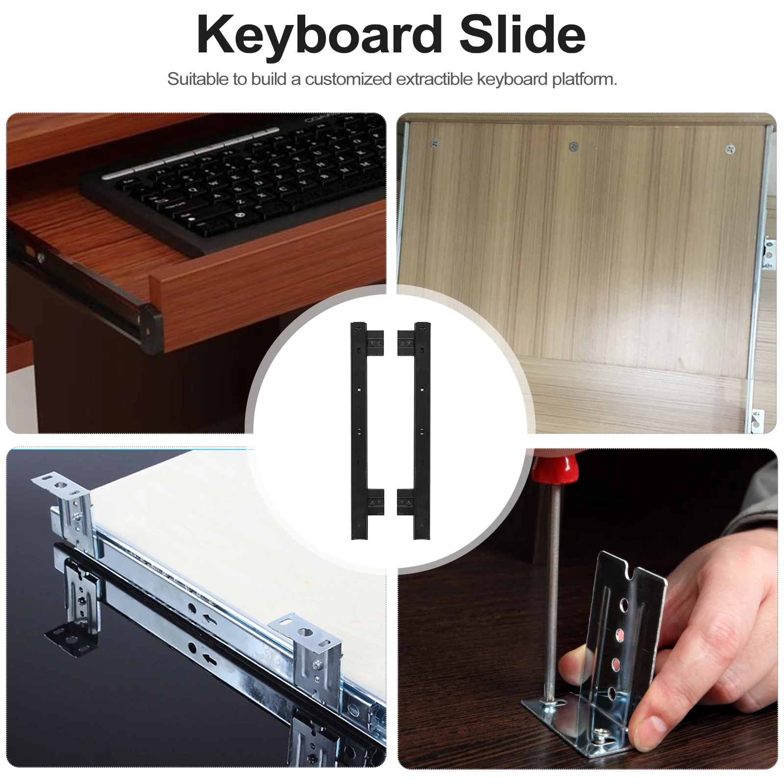 

Keyboard Rails Tray Platform Stand Steel Drawer Office Durable Slide Adjustable Height Smooth Sliding Quiet Performance Powerful