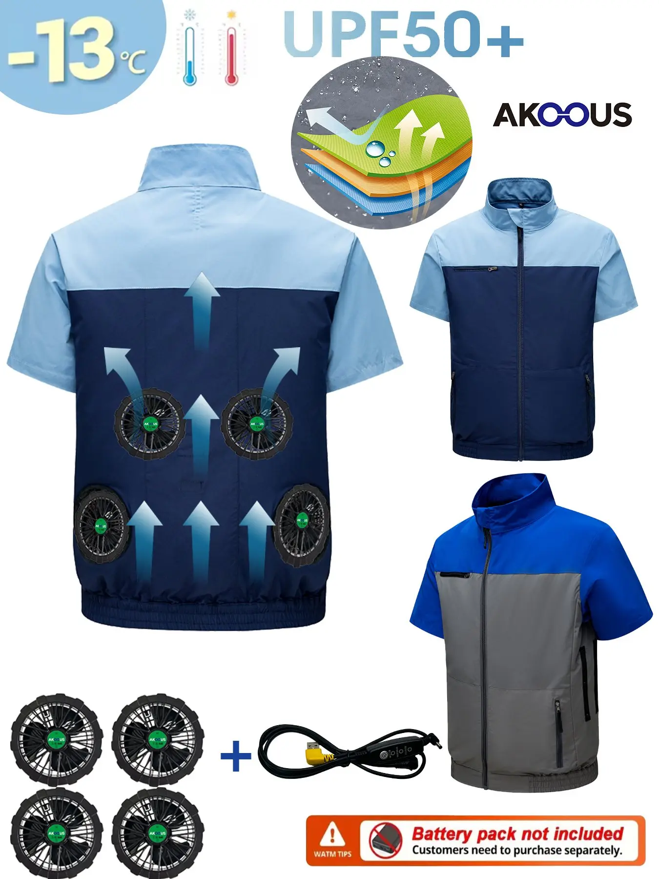12V/5V USB Men Summer Half Sleeve Air Conditioning Clothes Fan Cooling Jacket High Temperature Outdoor Fishing Wear