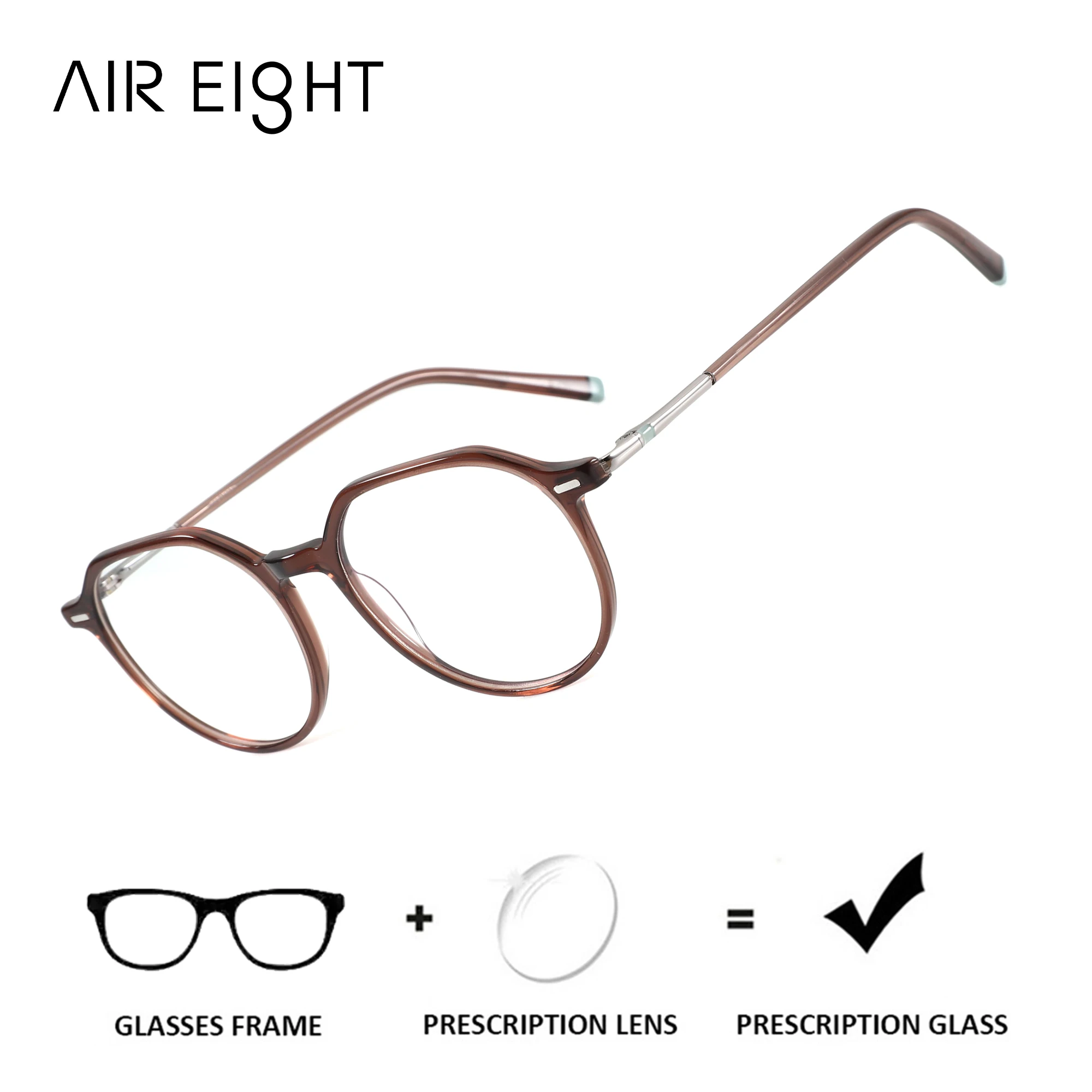 AIREIGHT (taille M) Lunettes de prescription progressives rondes en acétate pour hommes et femmes, lunettes optiques pour la myopie