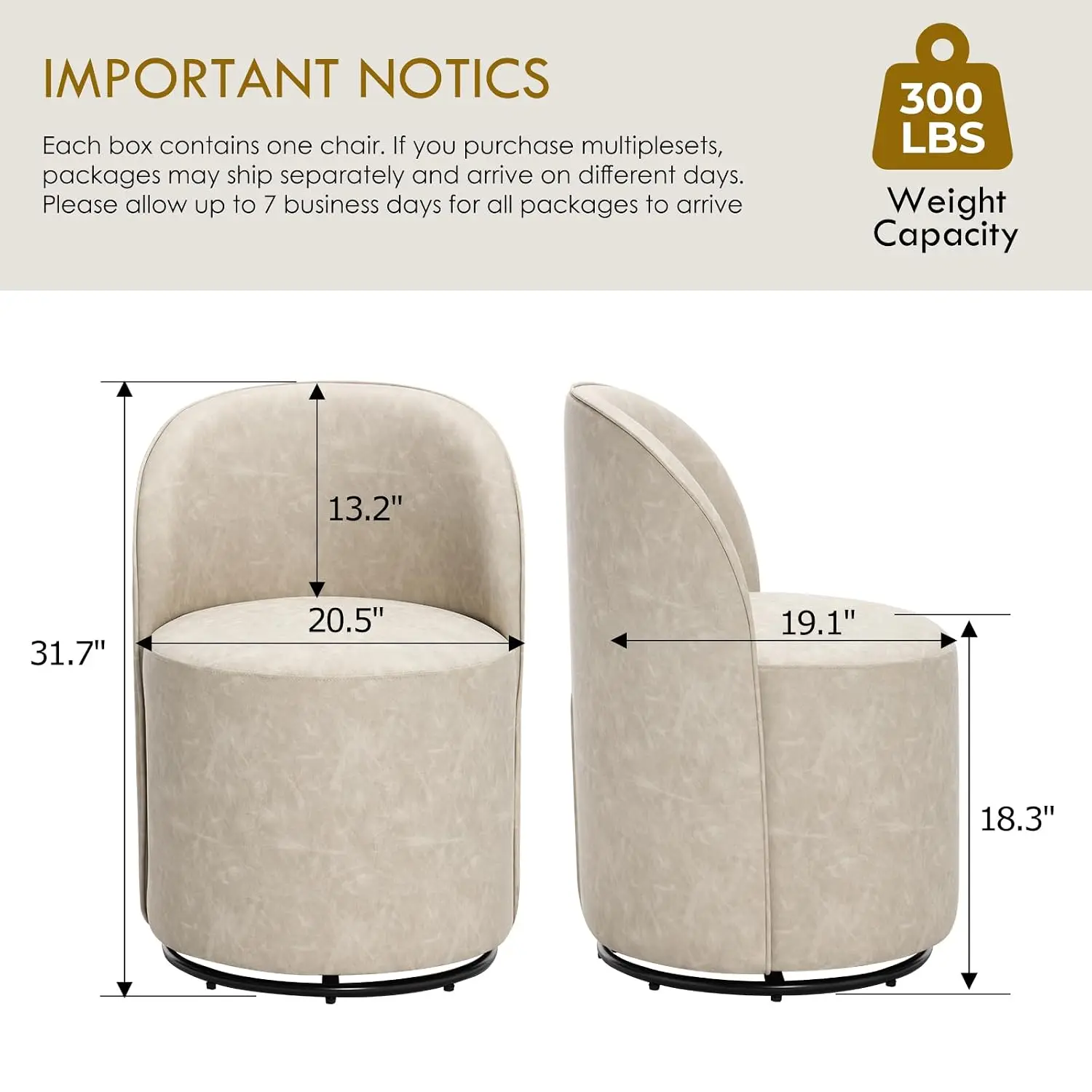 360° Swivel Dining Chairs Set of 4, Faux Leather Upholstered Barrel Kitchen Chairs, Comfy Armless Vanity Makeup, Customized