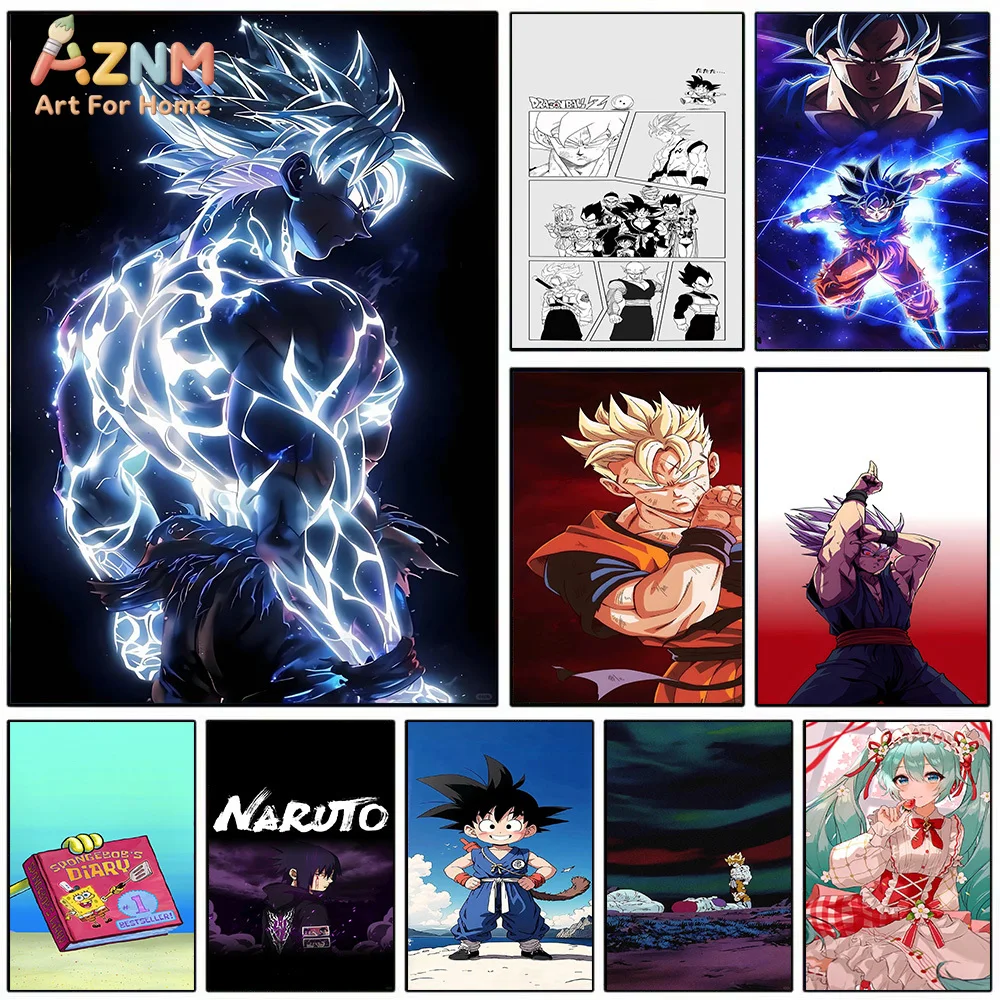 AZNM Dragon Ball Z Naruto, lienzo artístico para pared, póster de Manga de Goku Vegeta, pintura decorativa para el hogar, para sala de estar