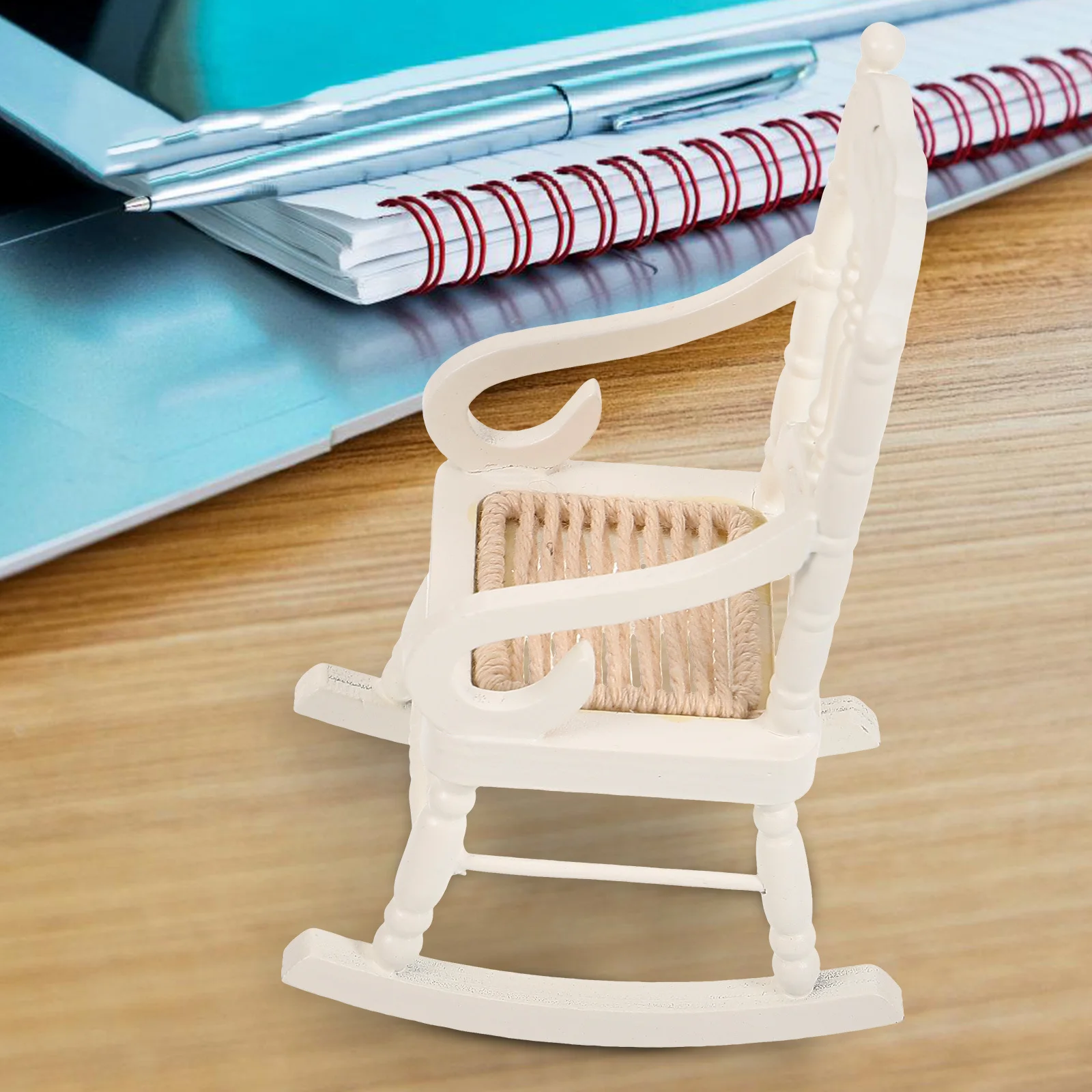 

Miniature Rocking White Wooden 10 5x6 5x5 Rocking Chair cm Hemp Rope Seat Decorative Mini Furniture Dollhouse Stylish