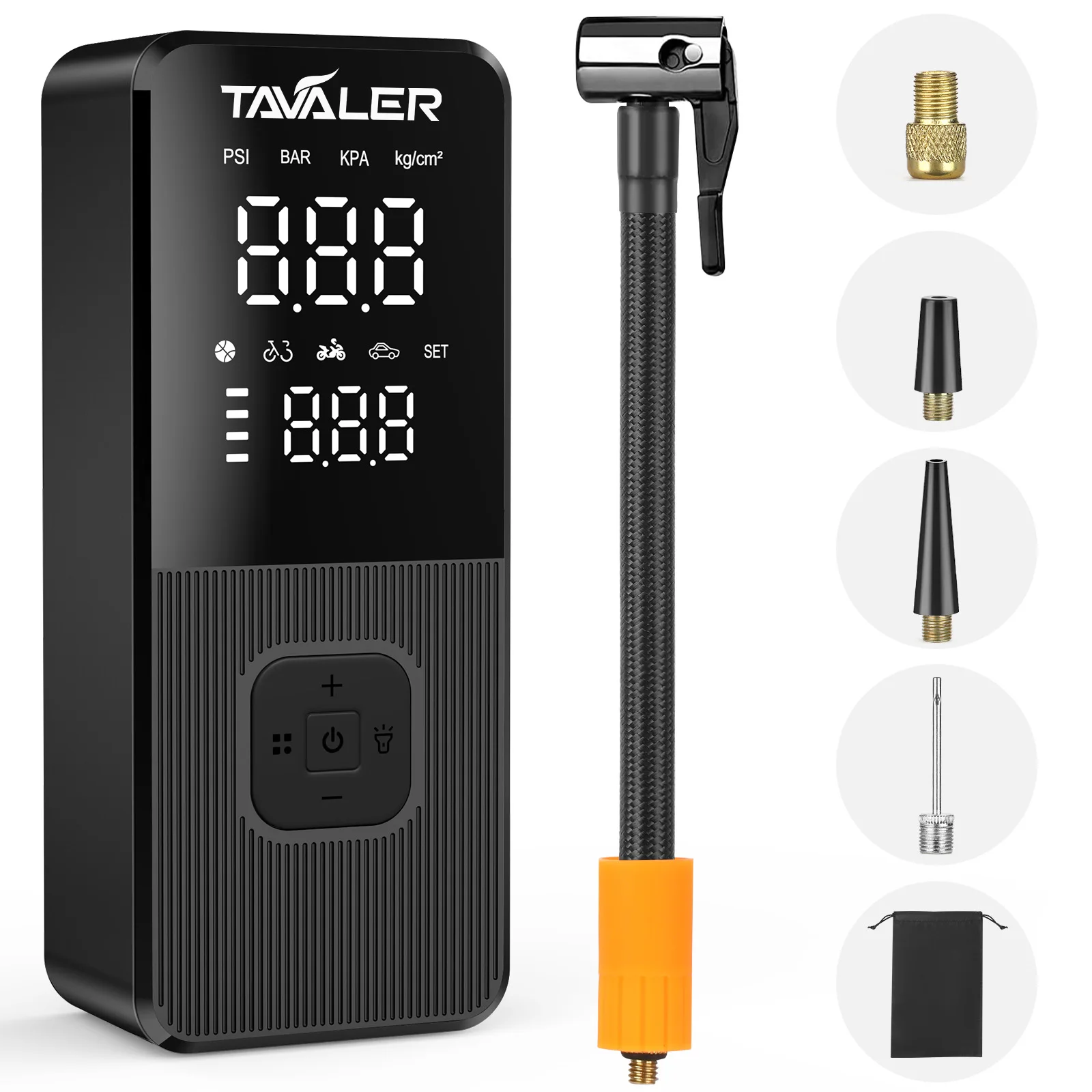 Image of Tavaler Tragbare elektrische Luftpumpe, 150 PSI, wiederaufladbarer Akku – Mehrzweck-Kompressor für Fahrräder, Motorräder, Autos mit Digitalanzeige, Überhitzungsschutz und zwei Adaptern, vielseitiger