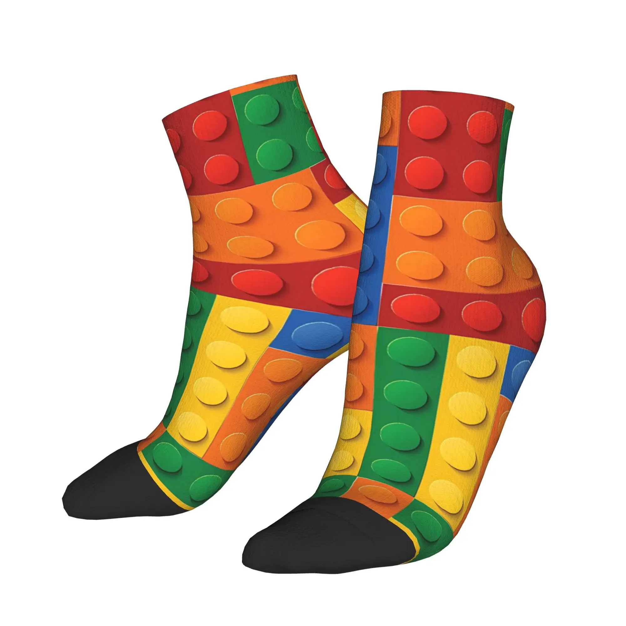 Vibrant Primary Color Building Blocks Print Ankle Socks Gothic Soft Casual Socks Spring Outdoor Custom Non Slip Sock For Men