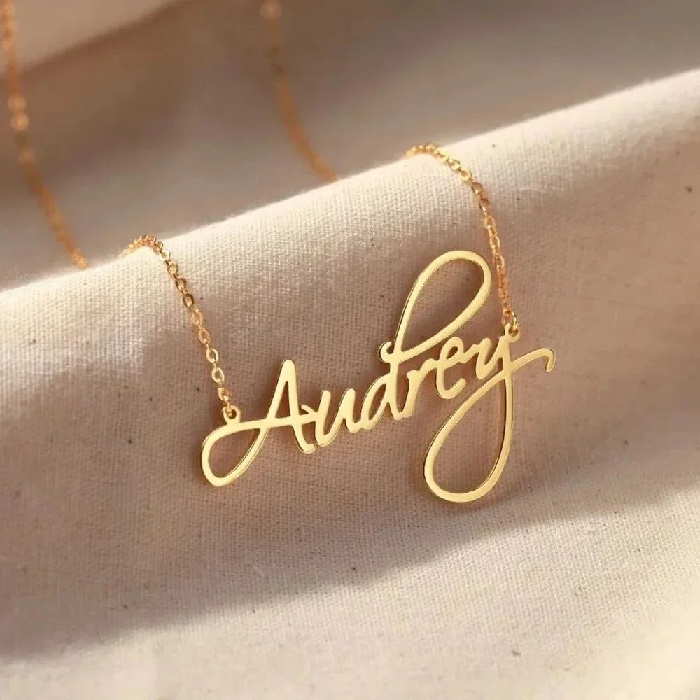 Custom Name Necklace for Women Personalised Cursive Letter Pendant Stainless Steel Jewelry Men Chain Choker Collar 2025