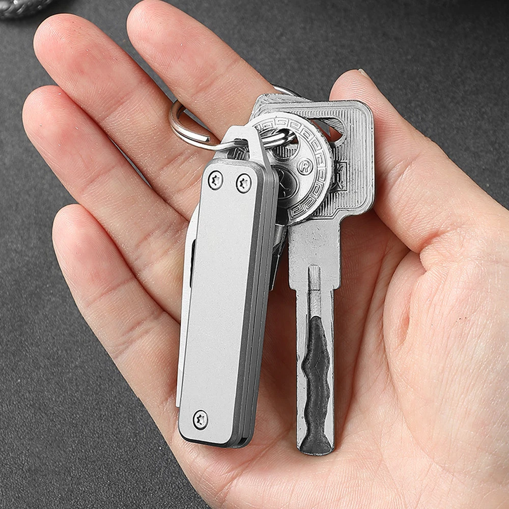 Caressolove D2 Mini Folding Keychain Knife EDC Survival Gadgets Self-defense Stainless Steel Pocket Utility Knife Box Cuter