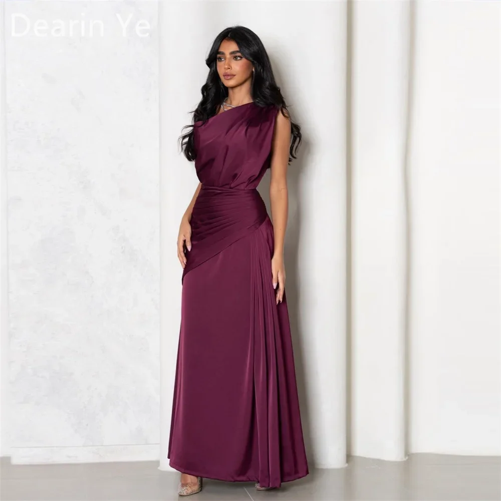 

Customized Prom Dress Formal Evening Gown Dearin One Shoulder A-line Ankle Length Skirts Draped Layered Fold Sleeveless Bespoke