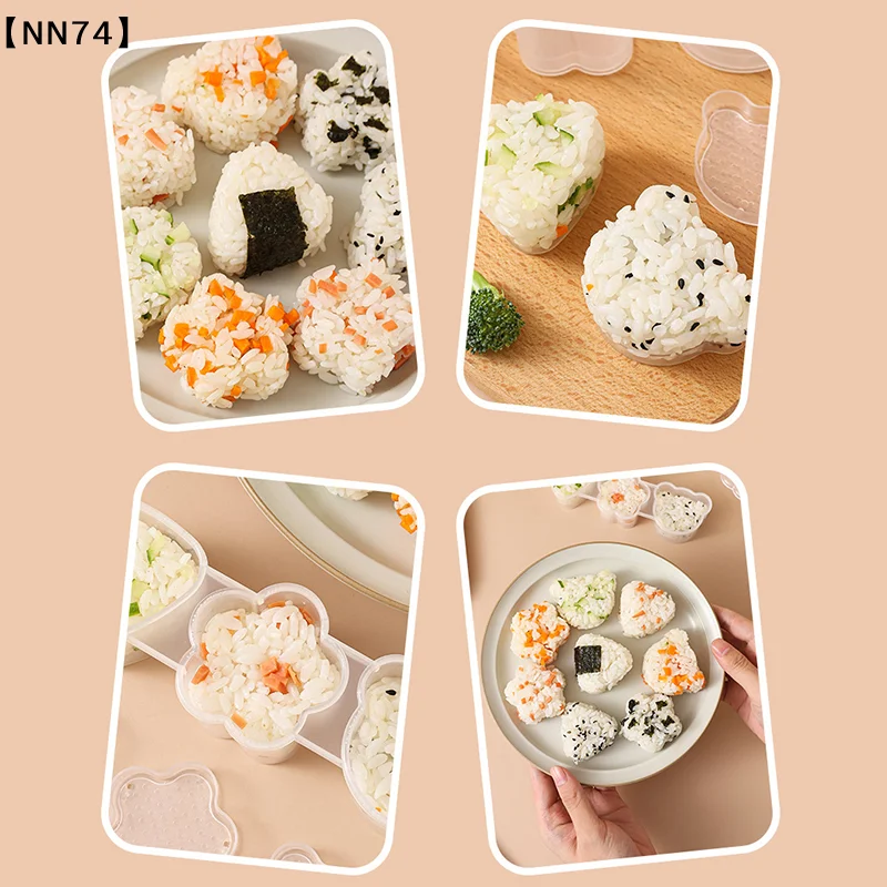 【NN74】New Cute White 3 Grid Sushi Mold Bento Rice Ball Sushi Tool Set Seaweed Rice Ball Pressed Mold Bento Tool Kitchen Utensil