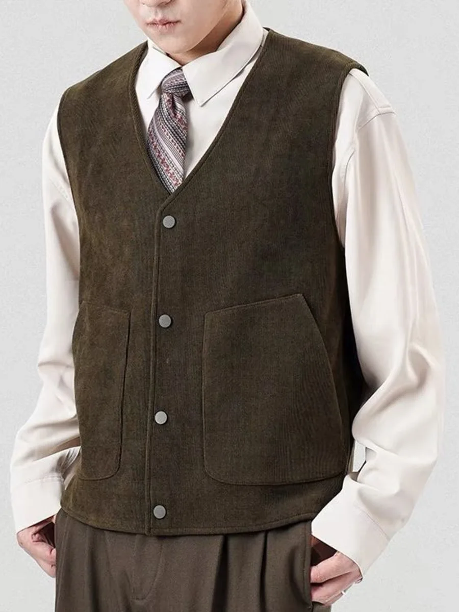 V-neck Spring Autumn Vest Men Casual Loose Jacket Trendy Rascal Handsome Gentlemen Sleeveless Blazer Vest Coat