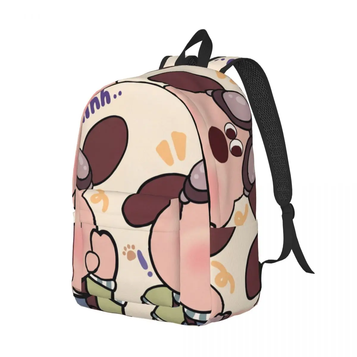 Fresh Student Backpack Center Dog Overalls Cute Cartoon Cream Blue White Casual Daypack for School Daily Convention Sweet Custom