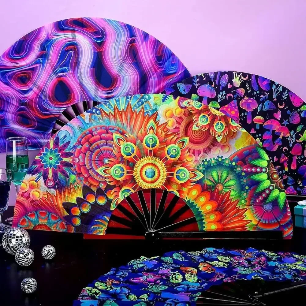 Kung Fu Fan UV Ink Printing Fluorescent Effect Cloth Fan Bamboo Bone Folding Loud Fan Christmas Personal Gifts Bamboo Material