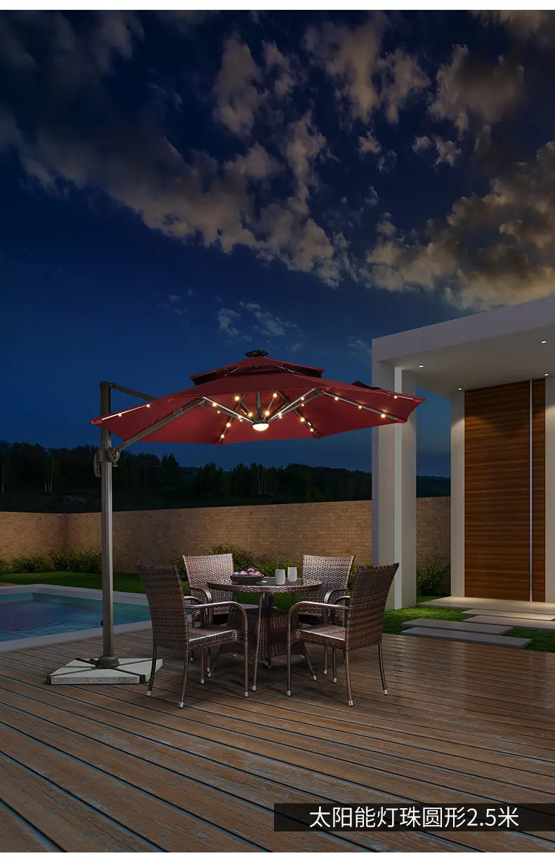 Purple Leaf Outdoor Umbrella, Solar LED Light Patio Umbrella, 3-Tier Wind Vent, UV Protection, Garden Sunshade, Roman Style