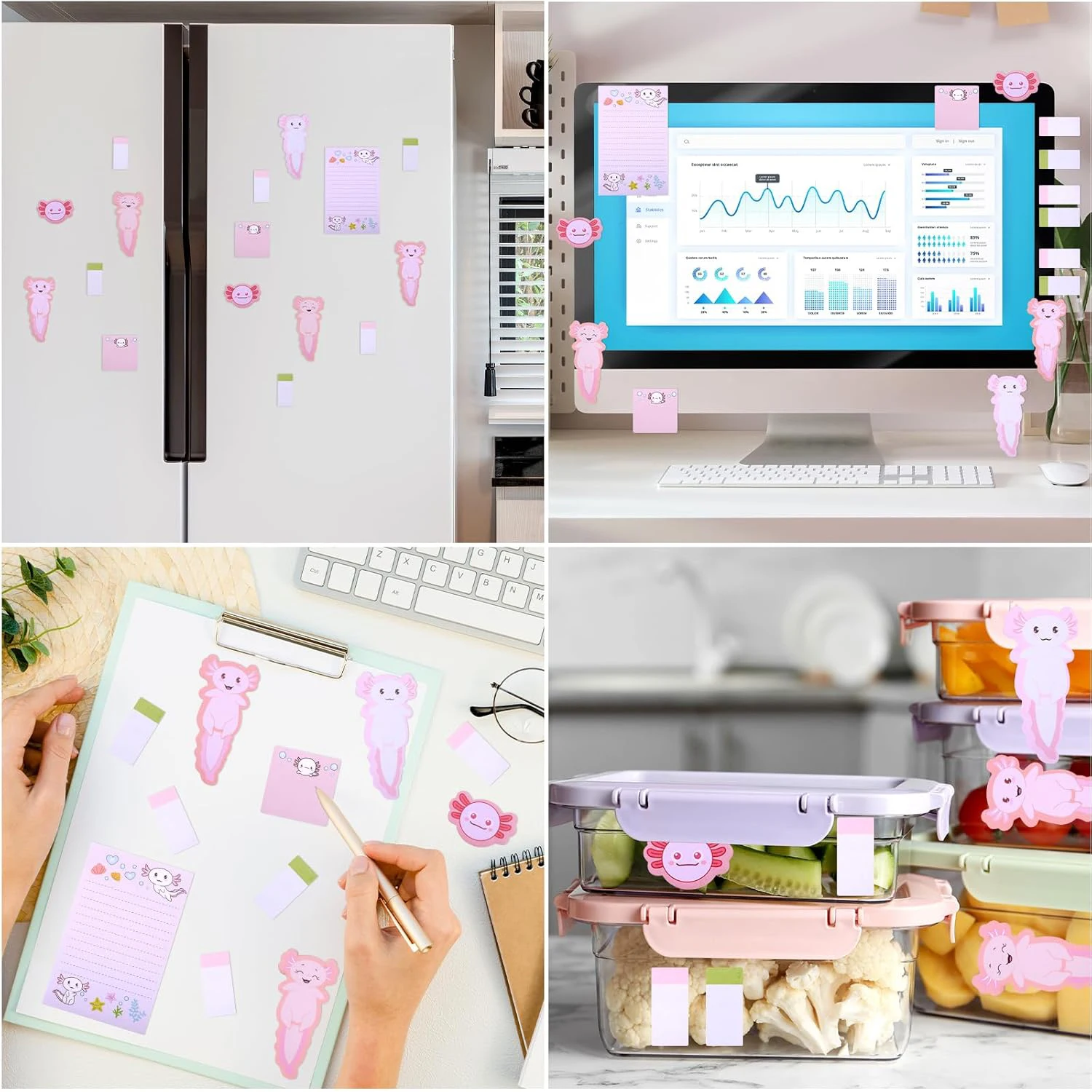 1/2 Sets Axolotl Haftnotizen Niedliche Cartoon Rosa Notizblöcke Weihnachts-Geschenkset für Mädchen Partyzubehör Schulbedarf für Schüler Schule Büro – Detail 5