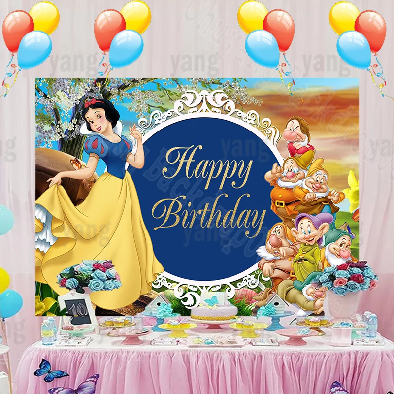 Disney Forest Background Snow White And The Seven Dwarfs Princess Custom Photo Wall Birthday Party Decoration Banner Backdrop