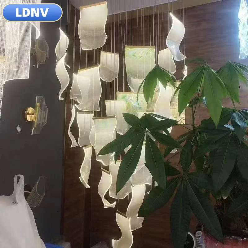 

Light guide acrylic LED modern chandelier living room decorative lighting duplex revolving stair chandelier dining room chandeli