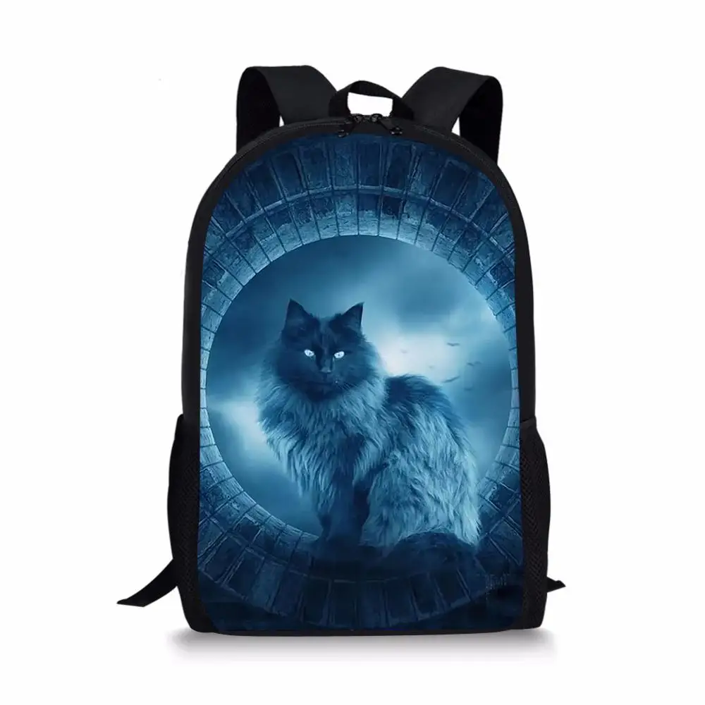 Mochila escolar con estampado 3D de gato para niños y niñas, morral escolar para adolescentes, bolsa de libros de viaje