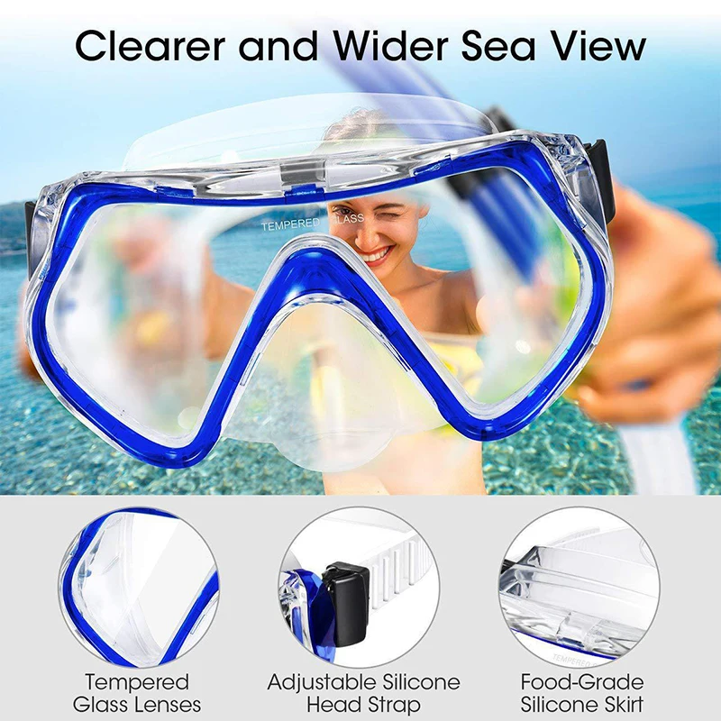 Swimming Eyewear Tempered Glass Adults Water Sports Equipment Snorkeling  Diving Mask Transparent Large Frame Goggles