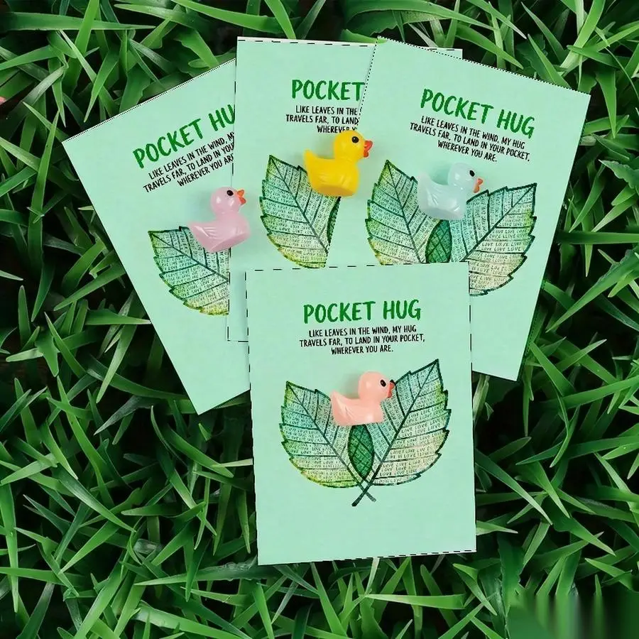 1/5/10/20/50/100pcs  Lucky Duck Pocket Hugs - Fantasy Theme Resin Charms with Inspirational Messages, Assorted Colors, Includes