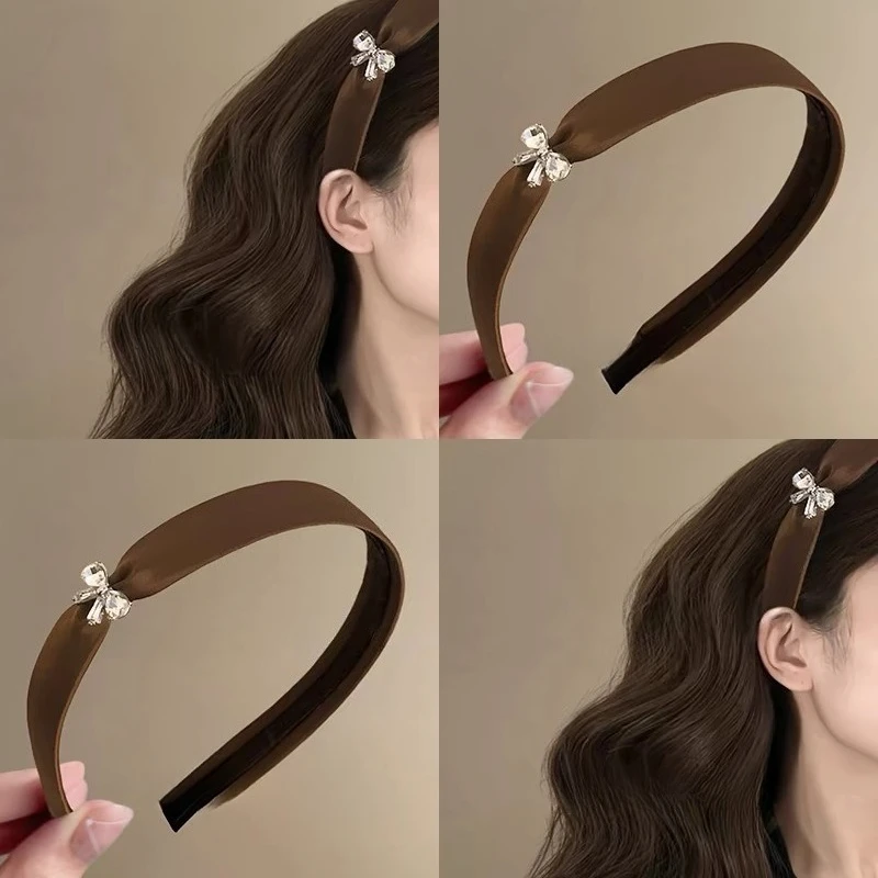 

1Pc Satin Diamond Embellished Bow Headband Suitable All Seasons,elegant Versatile,exquisite High-end,comfortable To Wear