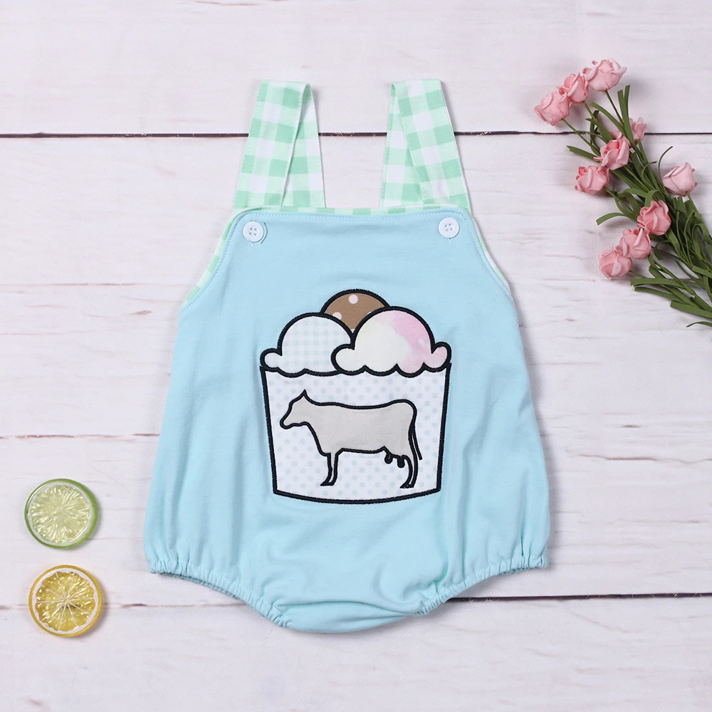 

New Born Bluey 0-3T Jumpsuit Baby Boy Clothes Ice Cream Embroidery Bubble Infant Romper Sleeve Shorts Bodysuit Bebe Mint Outfit