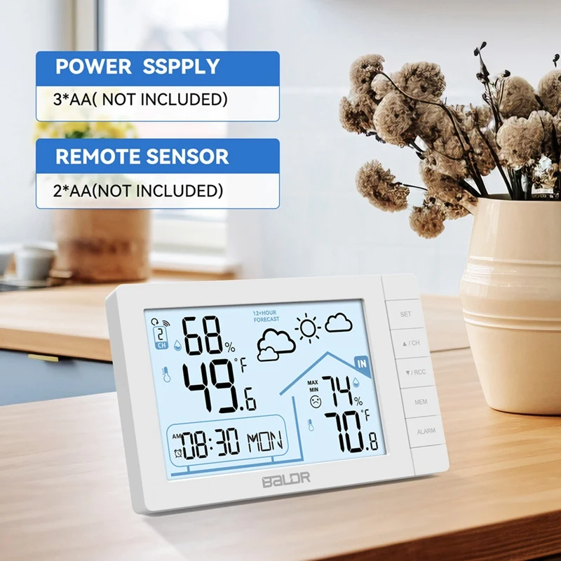 Baldr Wireless Weather Station With Wireless Sensor DCF Radio-Controlled Clock Indoor/Outdoor Thermometer Hygrometer Hygrometer