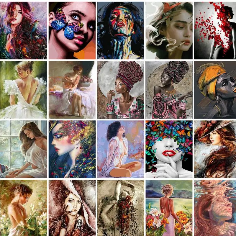 

GATYZTORY 60x75cm DIY Painting By Numbers Figure Paint By Numbers On Canvas Beauty Girl Frameless Digital Painting Draw Number