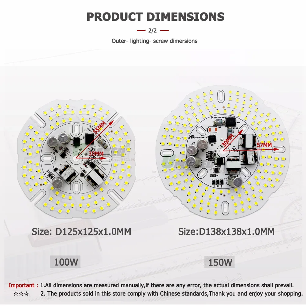 AC220V LED DOB Light PCB Plate 50W 80W 100W 150W IC Driver No Flicker Lighting Source Panel For High Power Bulb Lamp Replace DIY