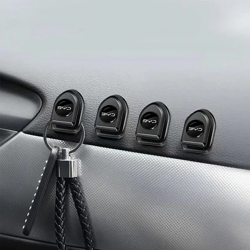 BYD Logo Self‑Sticky Mini Interior Hooks For Atto 3 Seal Dolphin Han Tang Song Yuan 2‑4Pcs Multi‑Purpose Hanging Organizer Car P