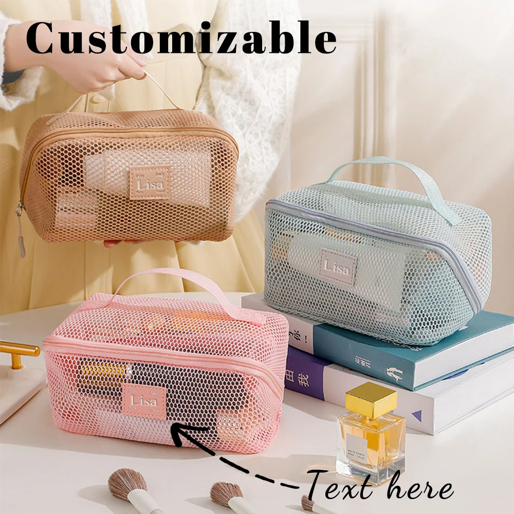 Personalisierte Makronenfarbene Netz-Make-up-Tasche, Große Aufbewahrungstasche mit Reißverschluss, Tragbare Reise-Aufbewahrungstasche