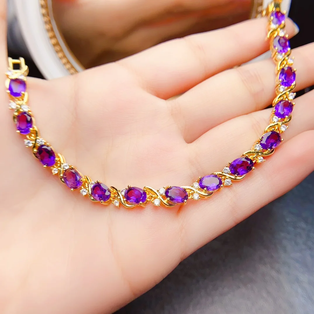 

FS 5*7mm Natural Amethyst Bracelet S925 Sterling Silver for Women Fine Fashion Charm Weddings Jewelry Certificate MeiBaPJ New