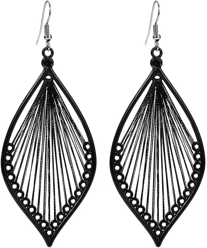 

Boho Woven Geometric Earrings Drop Black Jewelry Fashion Silk Earring Dangle for Women